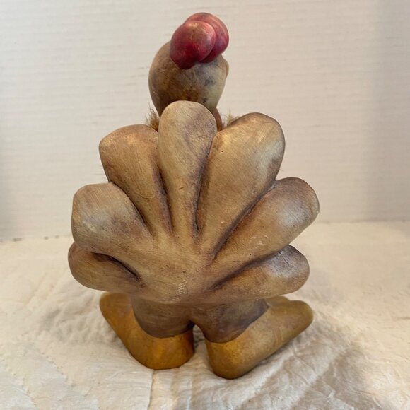 Rustic Funky Thanksgiving Turkey Figurine with Faux leather and Fur - Picture 4 of 11